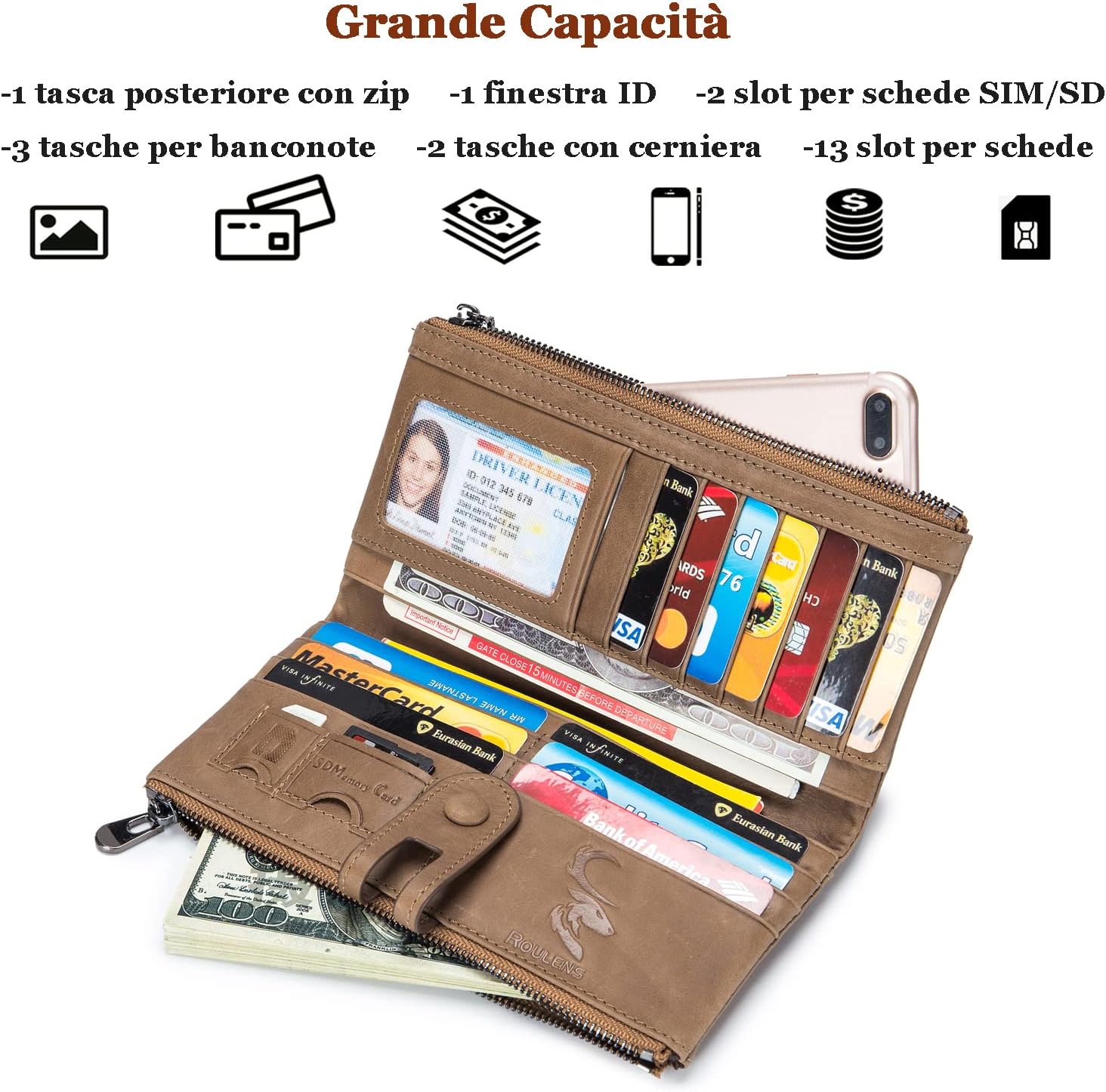 Detalle 2 de Roulens Portafogli donna pelle RFID 10x3x19 cm 👛