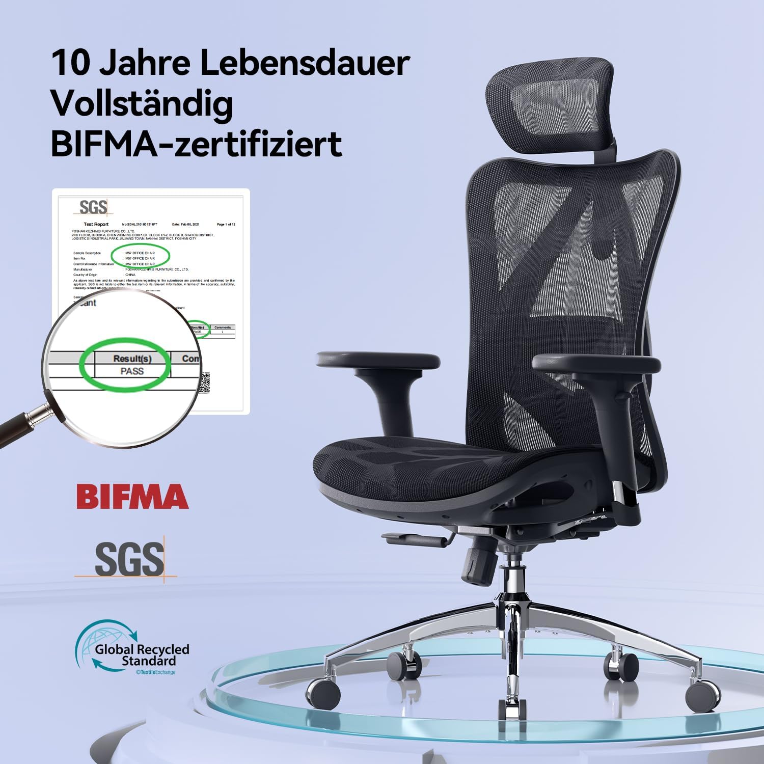 Detalle 1 de SIHOO M57 ergonomischer Bürostuhl bis 150 kg