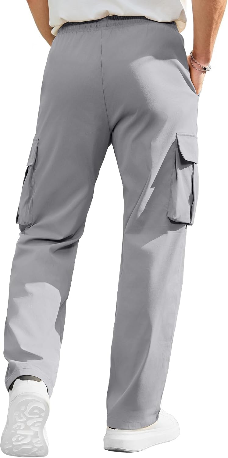 Detalle de PLEPAN Men's Cargo Pants with Stretch Waist, Drawstring, and Four Pockets