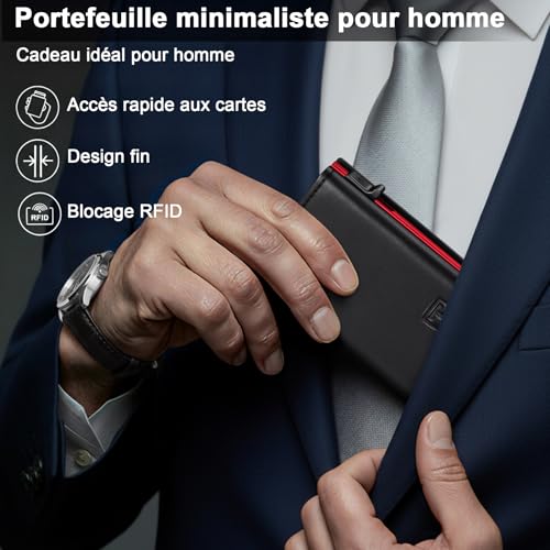 Detalle de TENBST Portefeuille à Carreaux pour Homme – Élégance discrète et sécurité RFID