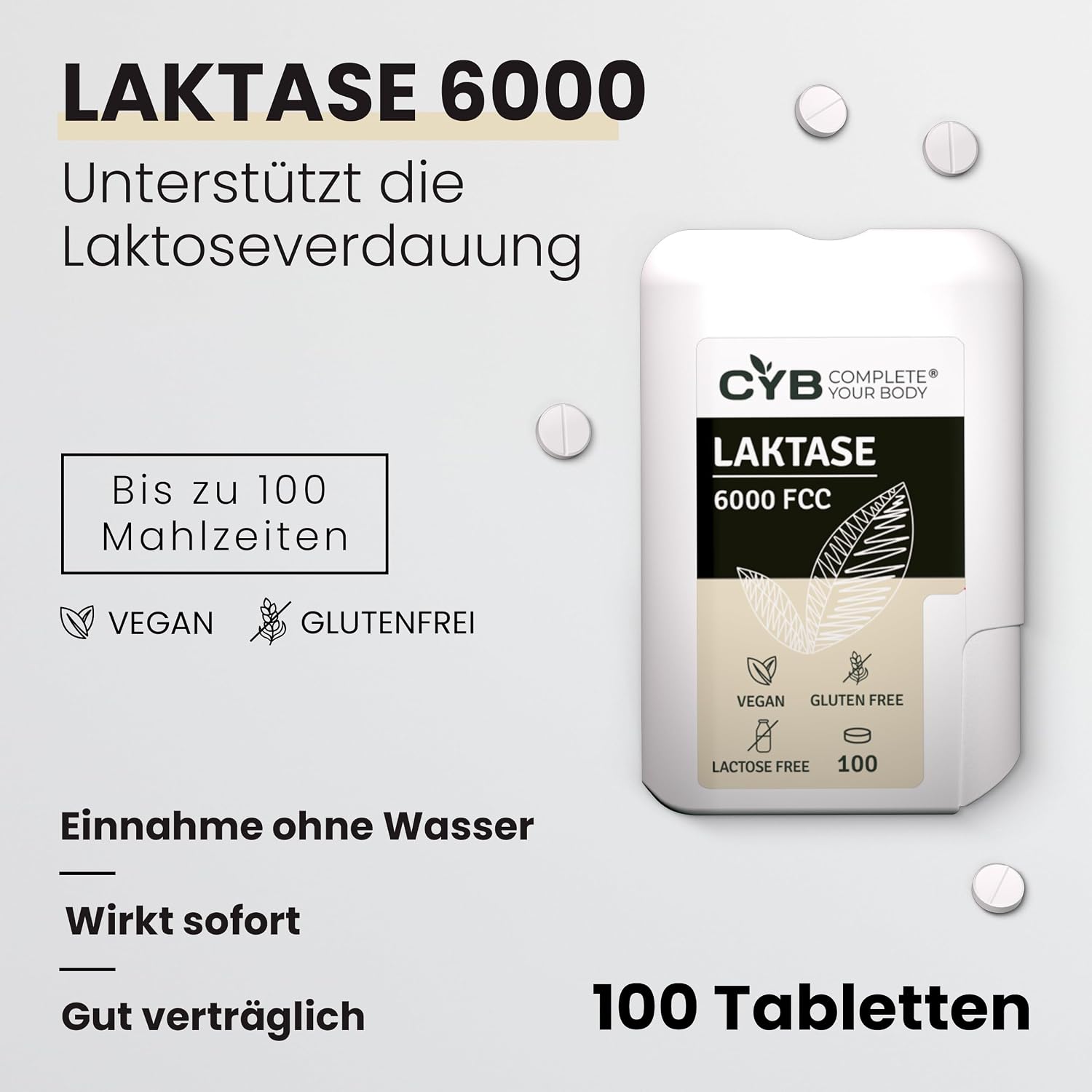 Thumbnail 1 de CYB Complete your Body Lactase 6000 FCC, 100 minitabletten in dispenser