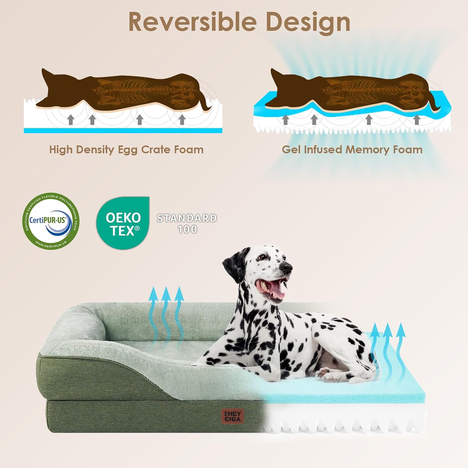 Detalle de EHEYCIGA orthopädisches Hundebett für mittelgroße Hunde (104 x 68 x 18,5 cm) mit Memory-Schaum, waschbarem Bezug und rutschfestem Boden