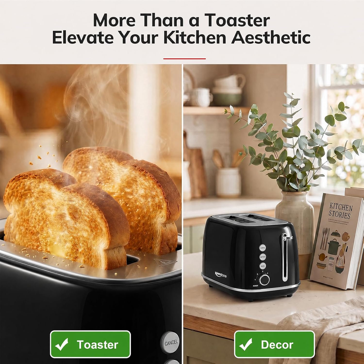 Thumbnail 1 de Keenstone 2-Slice Retro Stainless Steel Toaster with Bagel, Defrost, Cancel, and 6 Browning Settings