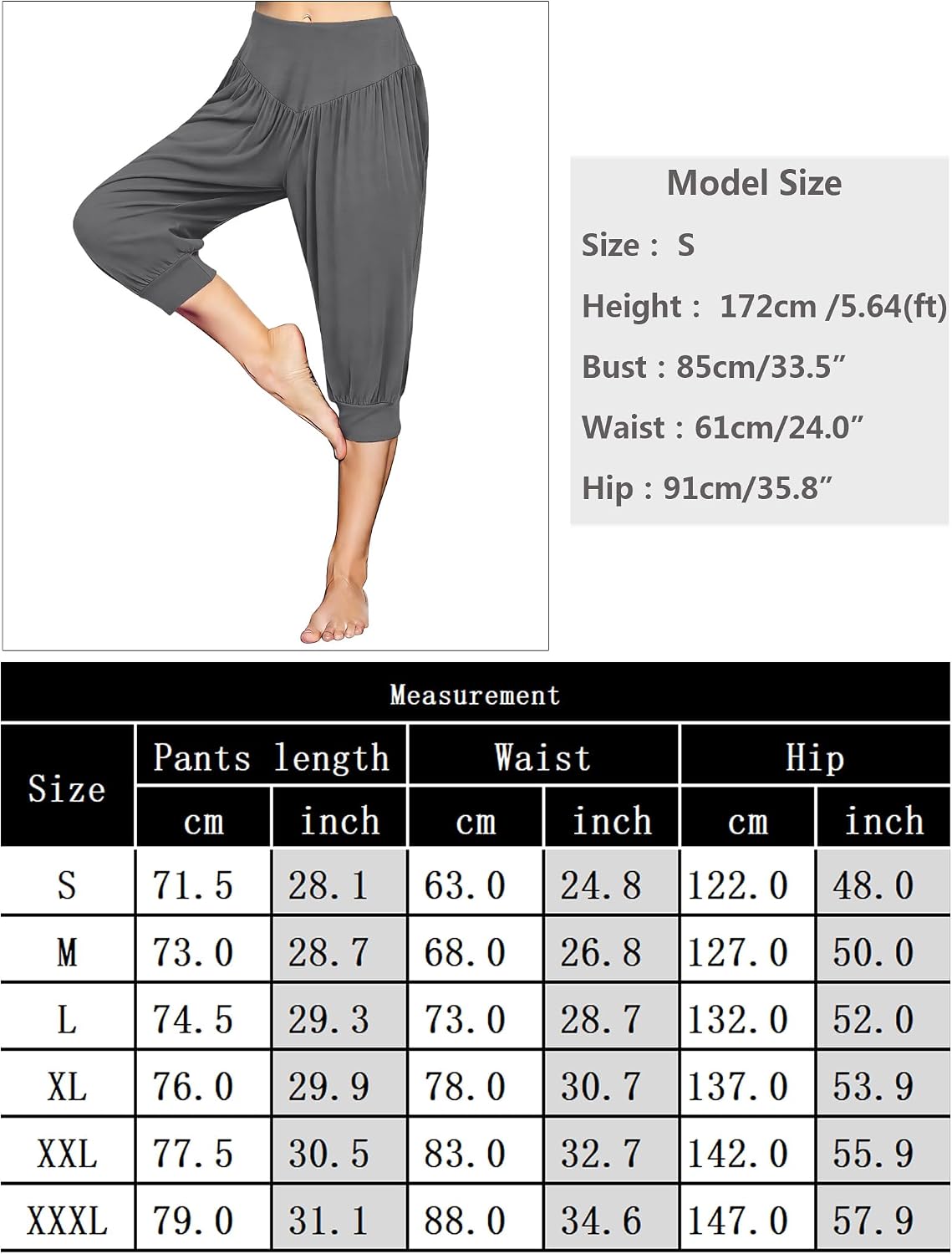 Detalle de Terecey pantalon sarouel femme taille haute ample (3/4), léger pour yoga, pilates, fitness et danse