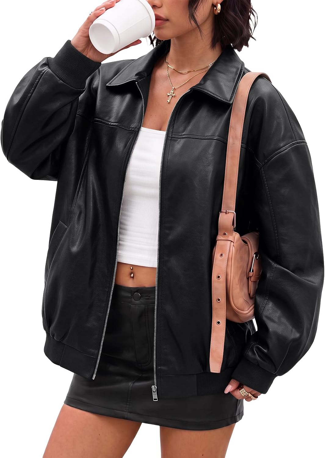 Detalle de AUTOMET Faux Leather Bomber Jacket