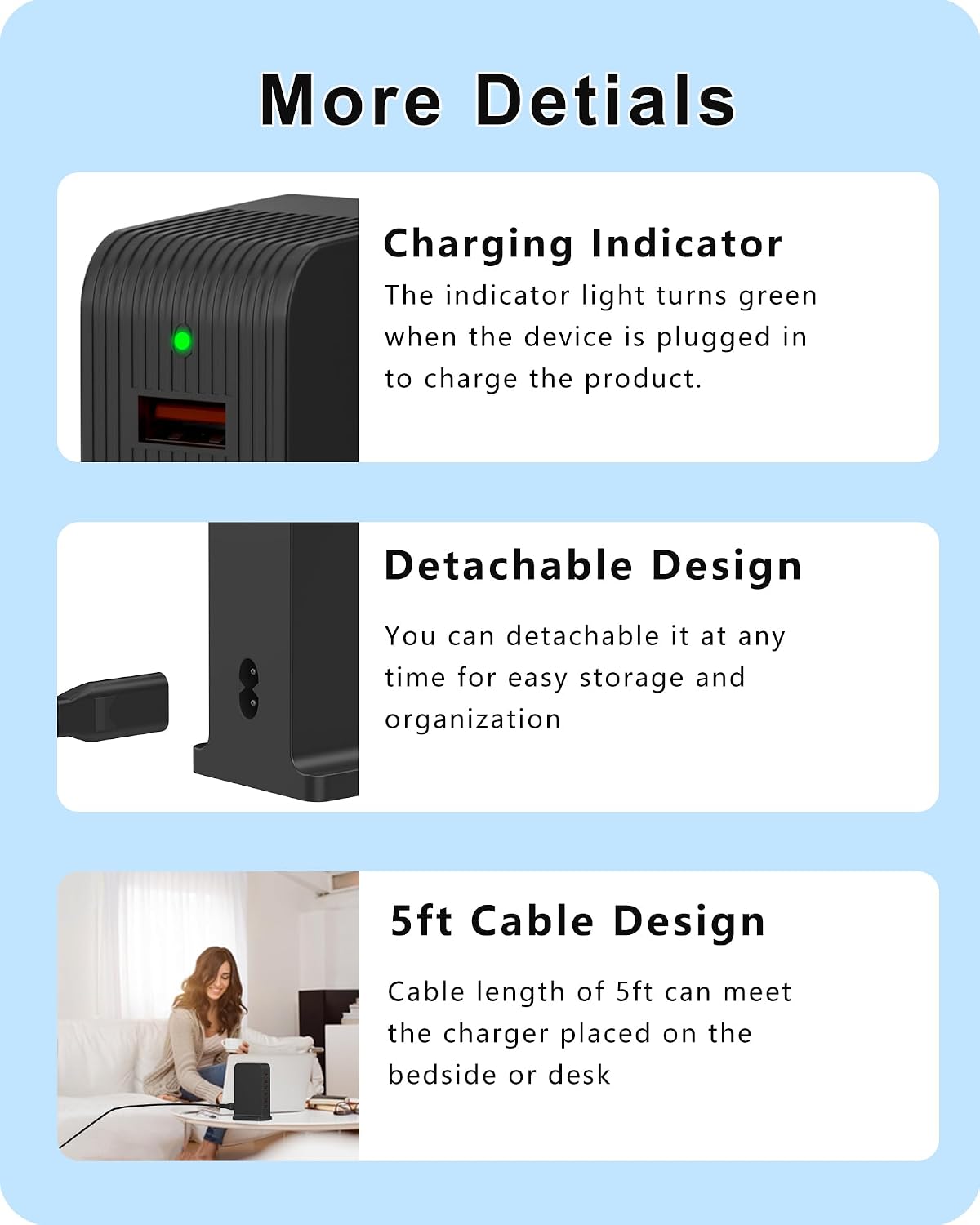 Detalle 2 de ADRICY CT-1250 6-Port USB Charging Tower, Black Plastic