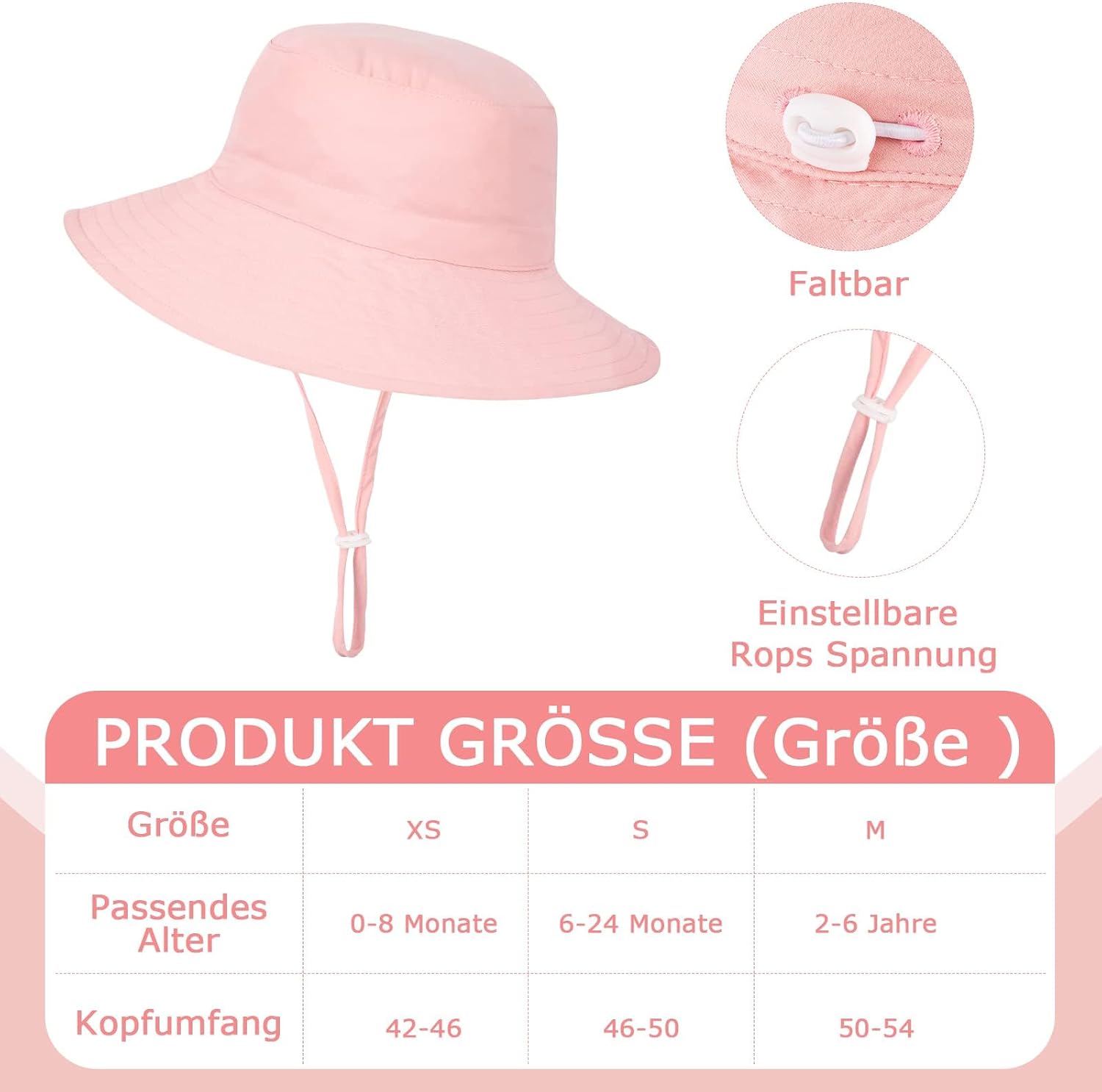 Detalle de Shedoo Sonnenhut Kinder mit UV-Schutz UPF 50+ und breiter Krempe (Fischerhut/Bucket-Hat) inkl. Sonnenbrille