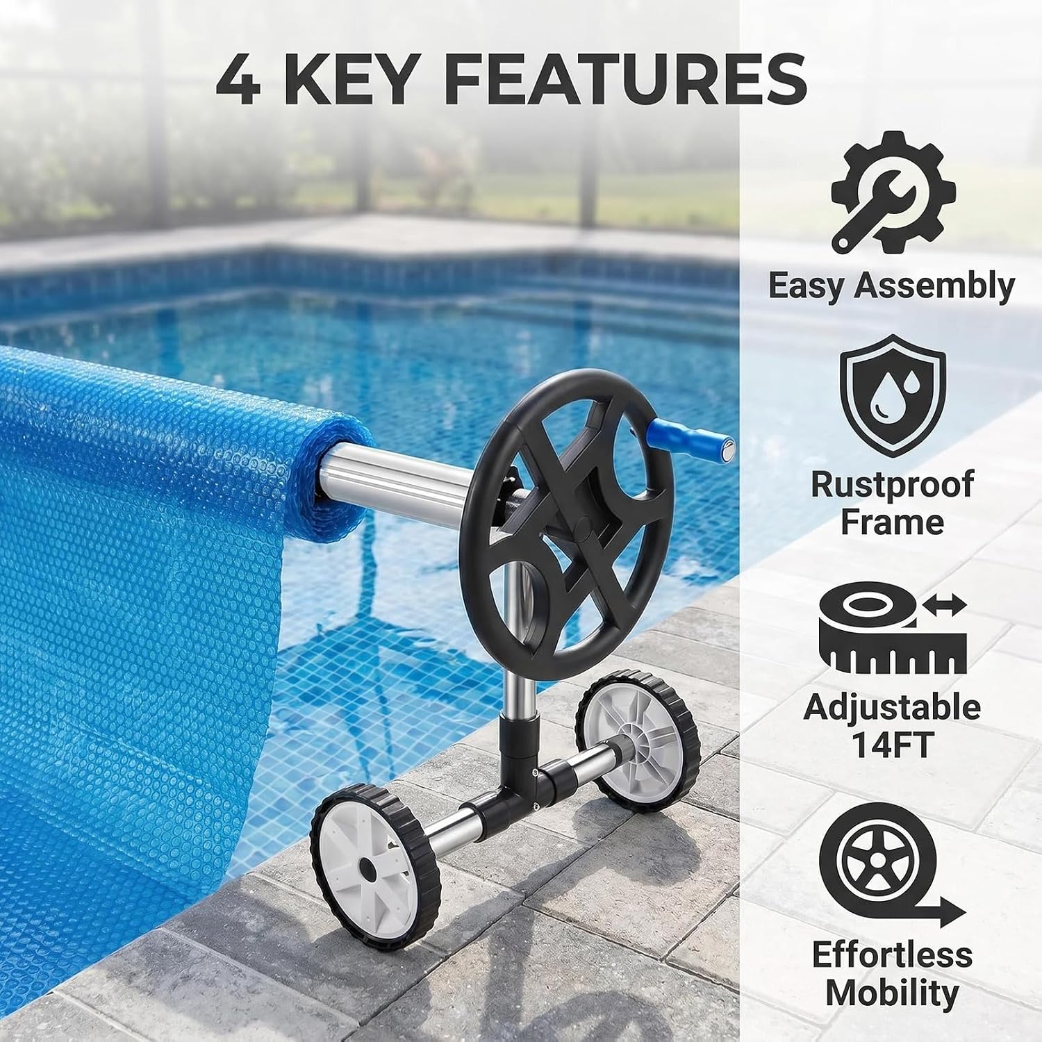 Detalle de Lerphado CA-14/18 14 FT Pool Cover Reel, Adjustable Frame, Locking Wheels