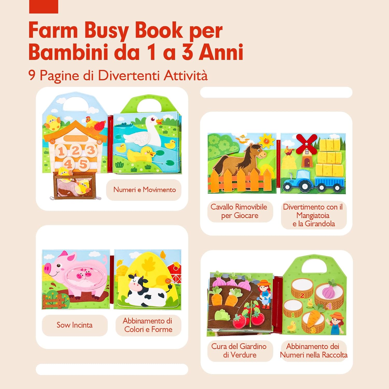 Thumbnail 1 de hahaland Libro Montessori Interattivo 1 Anno Busy Board in feltro (Quiet Book) 1–3 anni