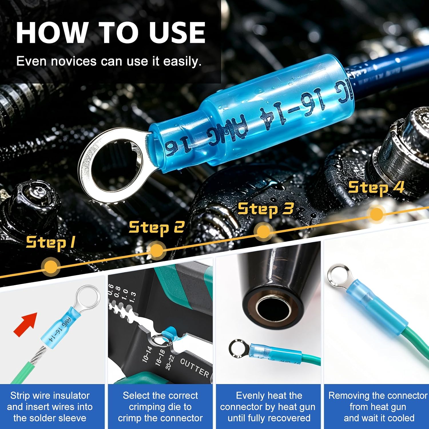 Detalle 2 de Tnisesm Heat Shrink Style 110-Piece Ring Terminal Kit, Waterproof Crimp Connectors
