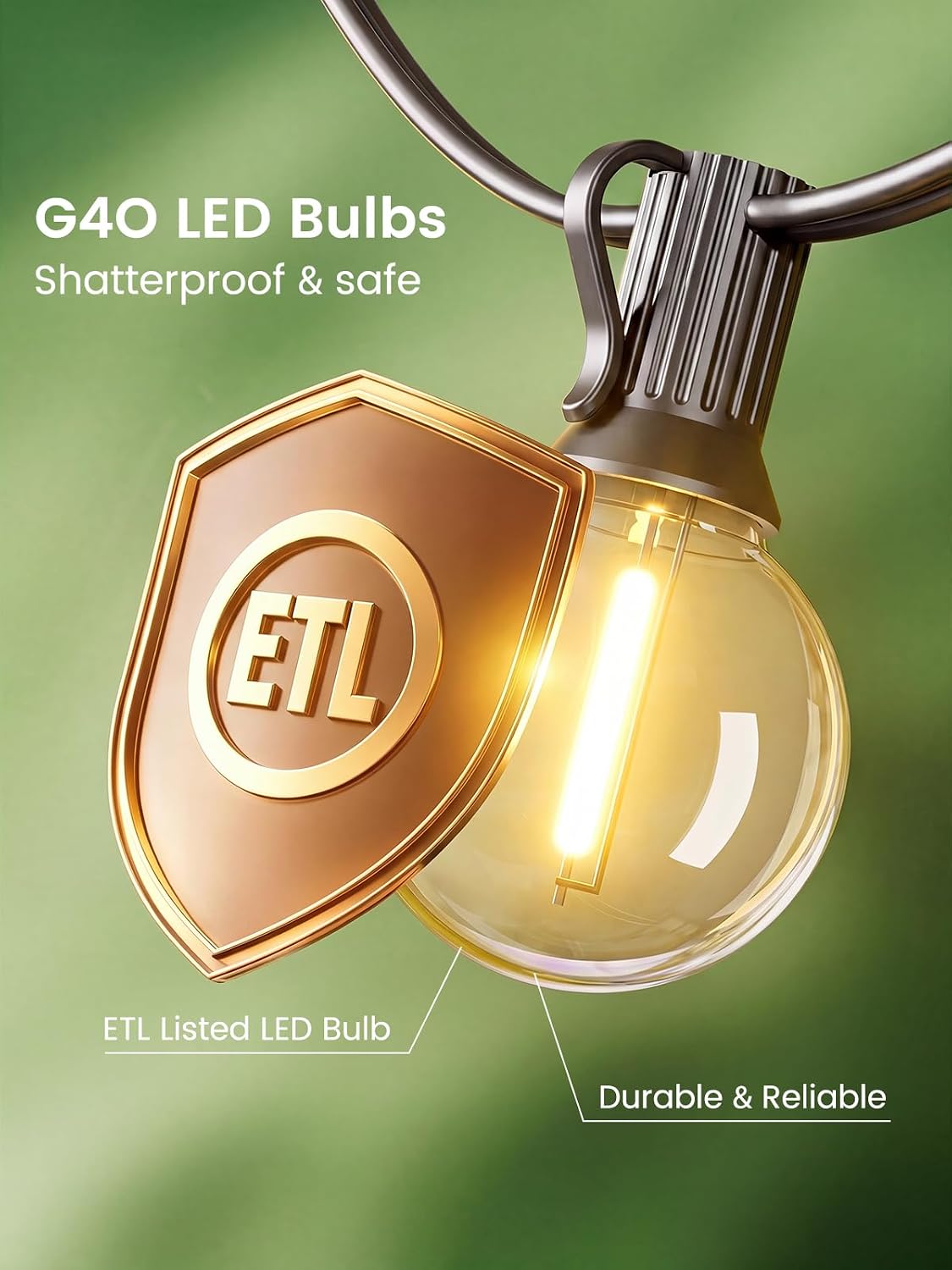 Detalle de LACHON IL-E12-18100050 100 ft G40 LED String Lights, Dimmable, IP65