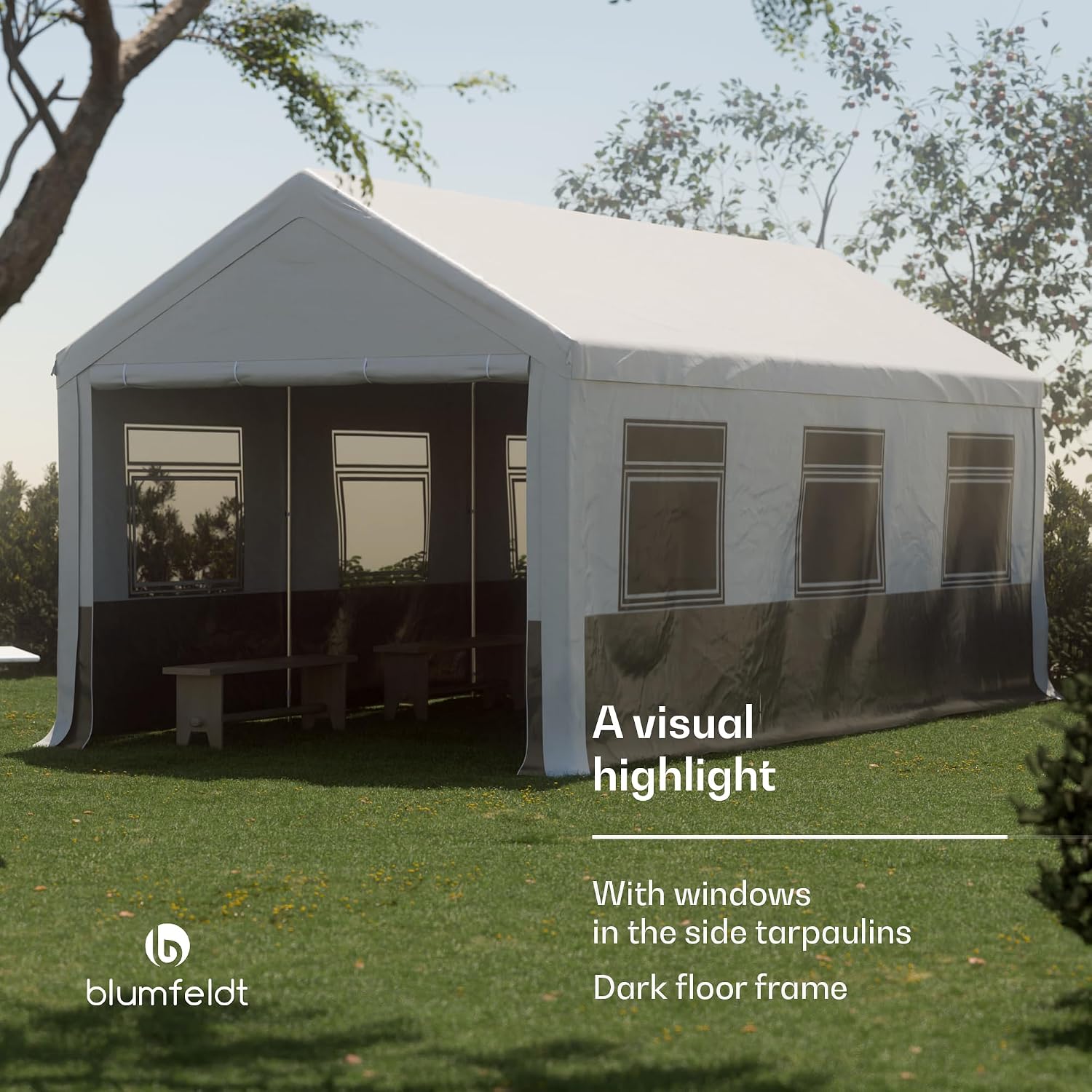 Detalle 2 de blumfeldt Party Haven 6 x 3 m marquee with steel frame and side walls