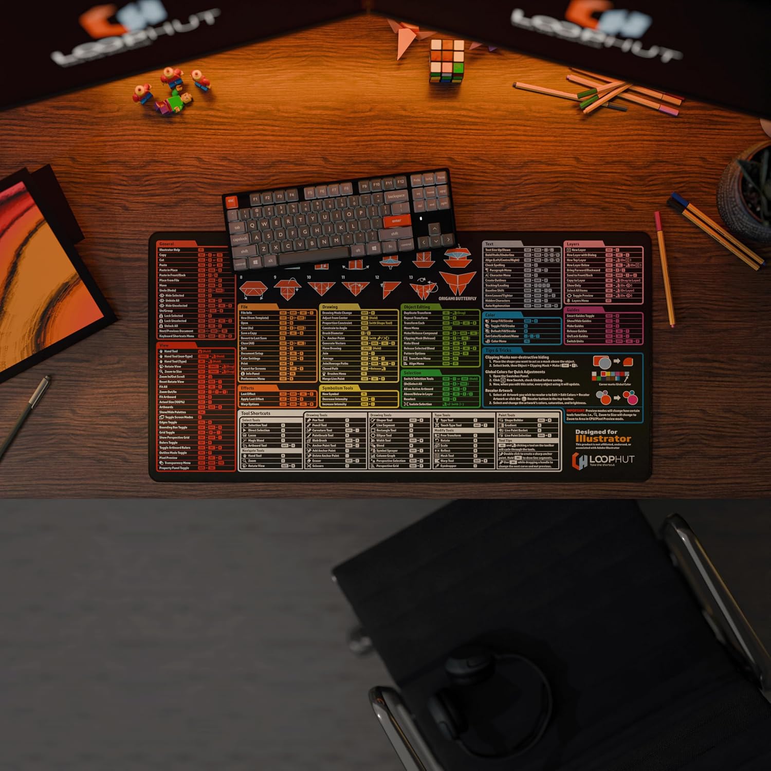 Thumbnail 4 de Loop Hut Shortcut Keys Mousepad for Illustrator Users (XL 800x400mm) with Non-Slip Rubber Base