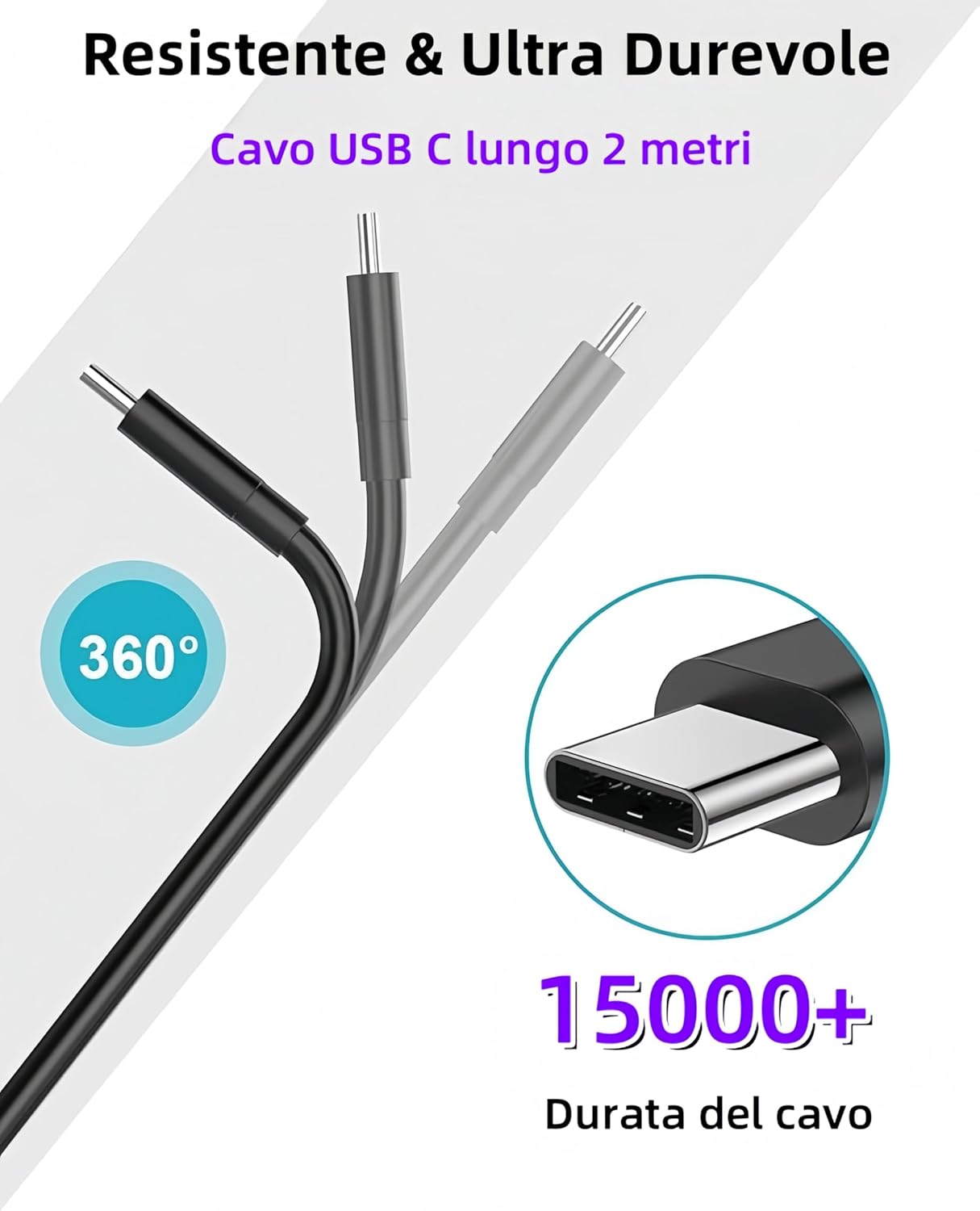 Thumbnail 2 de Caricatore da auto USB-C 45W con cavo extra lungo 1m+2m per Samsung Galaxy e altri dispositivi Type-C