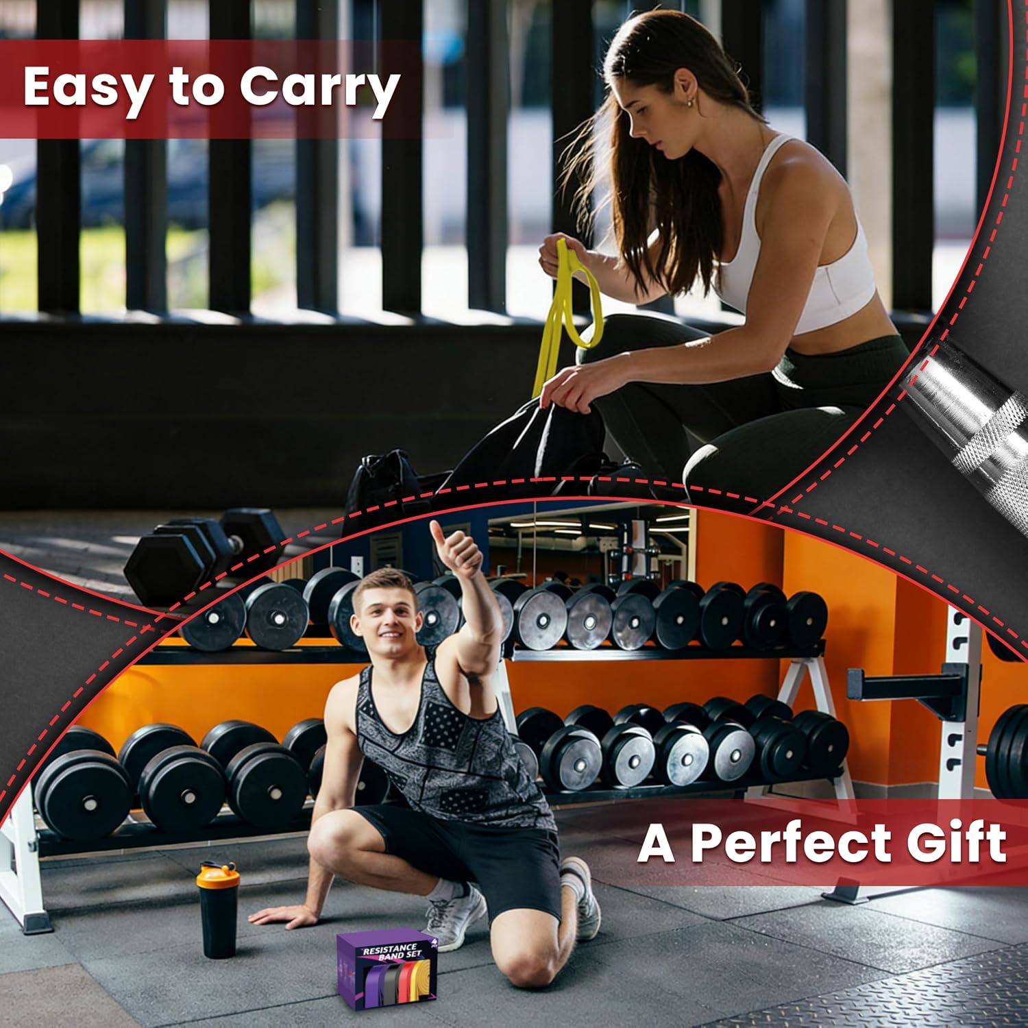 Detalle de Aouplry resistance bands set with door anchor (unisex) for strength, shaping and rehab
