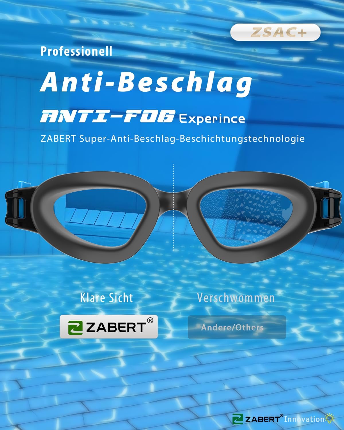 Detalle de ZABERT W1 Erwachsenen-Schwimmbrille – Antibeschlag, UV-Schutz, Unisex