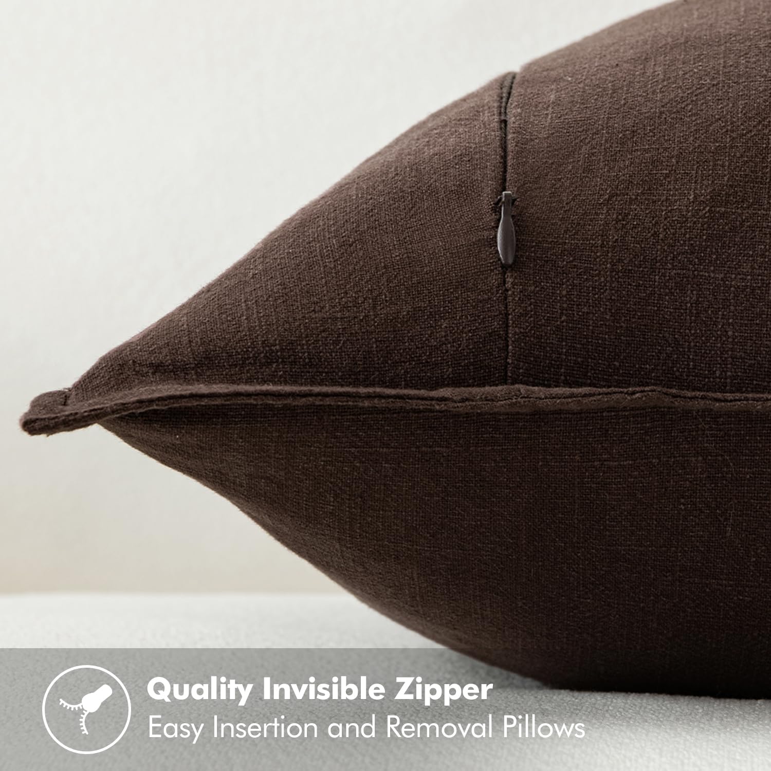 Detalle de MIULEE Linen Throw Pillow Covers, Set of 2, 18 x 18, Dark Brown