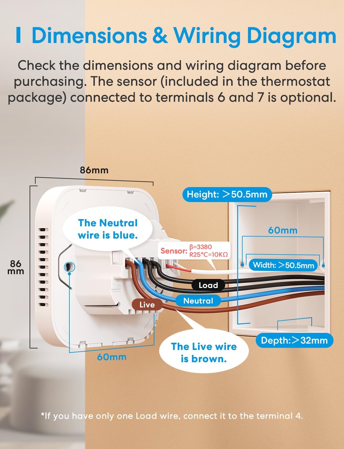 Detalle de Meross Smart Thermostat for Electric Underfloor Heating (WiFi, Matter & HomeKit compatible)