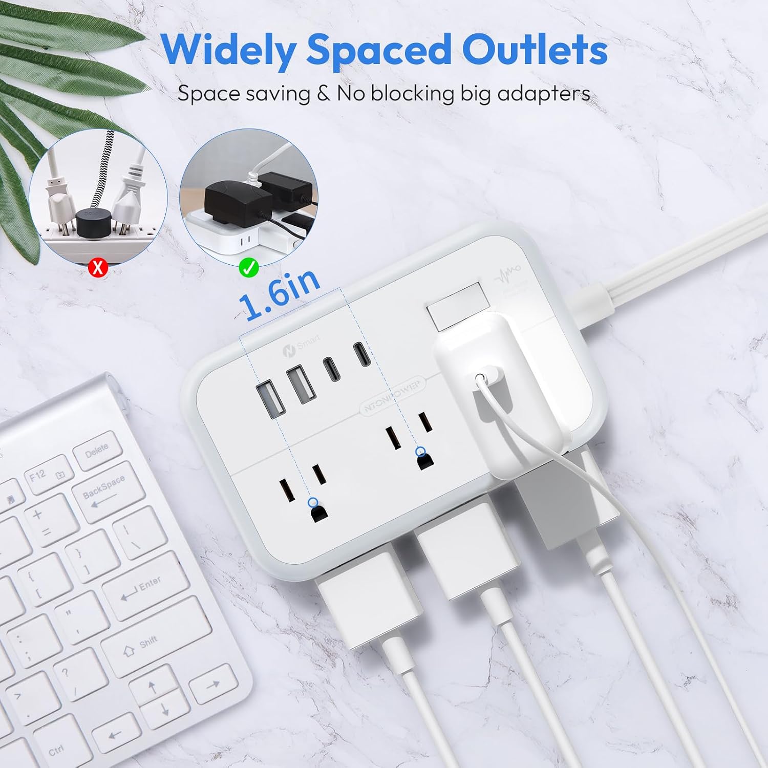 Detalle 2 de NTONPOWER APS-6A4U-US Power Strip, 6 Outlets, 4 USB Ports, Flat Plug