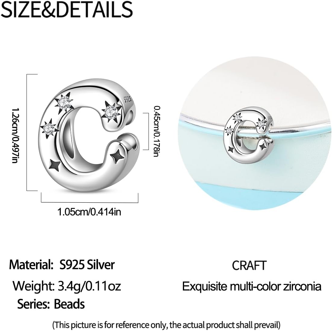 Thumbnail 1 de 925 Sterling Silber Buchstaben-Charms Anhänger für Armbänder (für Pandora-Stil), hypoallergen, mit kubischen Zirkon-Steinen