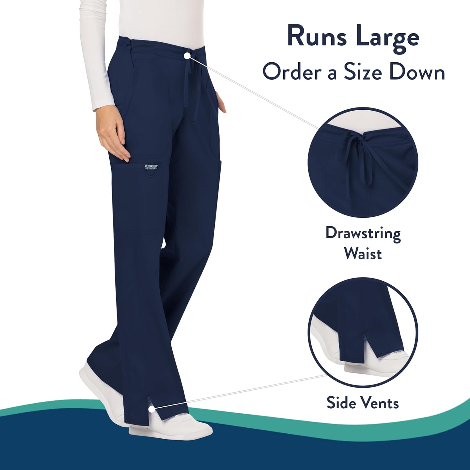 Detalle de Cherokee Women Scrubs Pant Workwear Revolution Mid Rise Moderate Flare Drawstring WW120