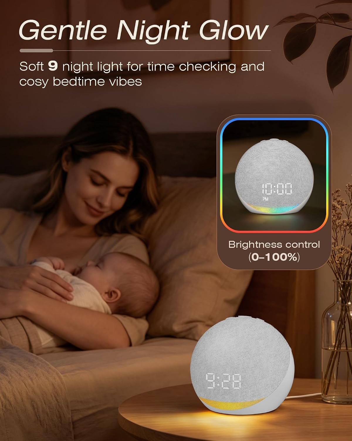 Detalle de Venchin Bruit Blanc digitale wekker met 25 geluiden, Bluetooth en nachtlamp