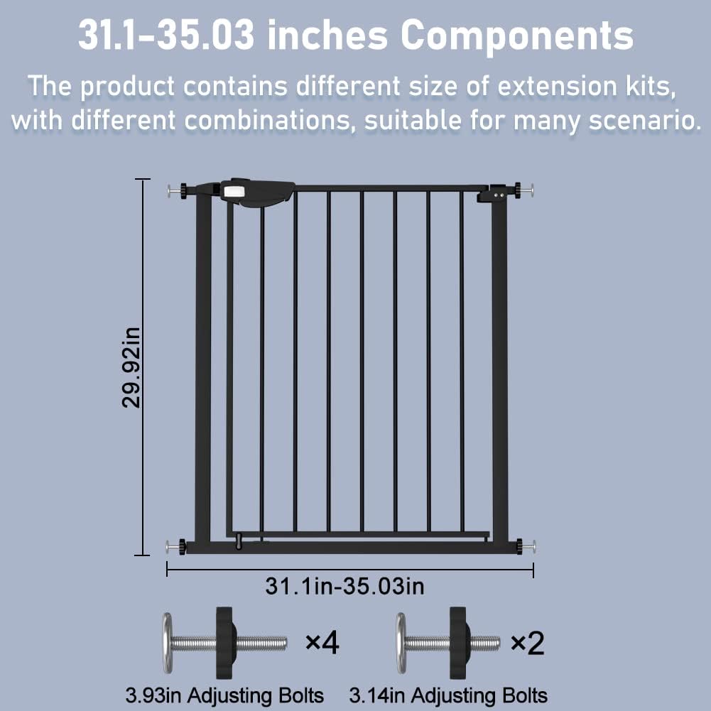 Thumbnail 6 de DEARBB W309-B Triple Lock Baby Gate, Pressure-Mounted, Auto-Close, Black