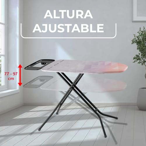 Detalle de Vileda Tabla de Planchar Diamond S: estructura de acero, altura ajustable y acabado salmón