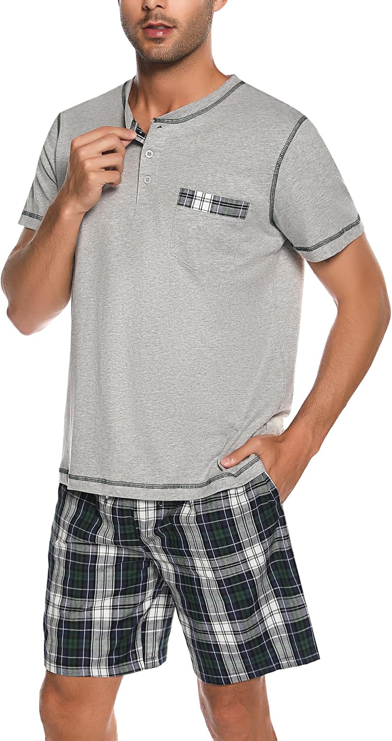 Thumbnail 2 de Litherday Pyjama Homme Été en Coton – Ensemble Court à Carreaux, Confort et Respirabilité