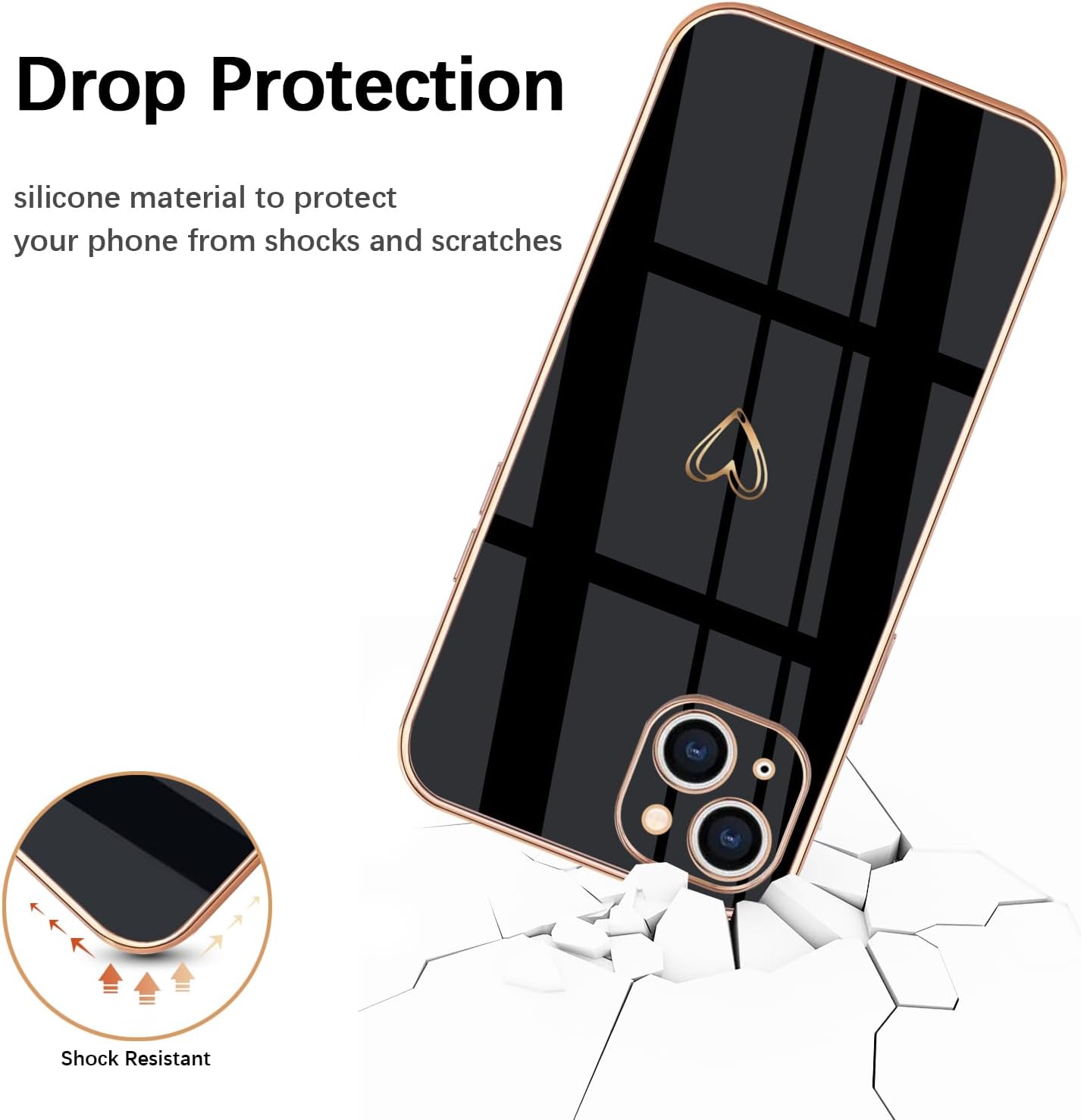 Detalle de HopMore Silicone Case for iPhone 15 with Heart Pattern — Slim, Protective TPU Shell