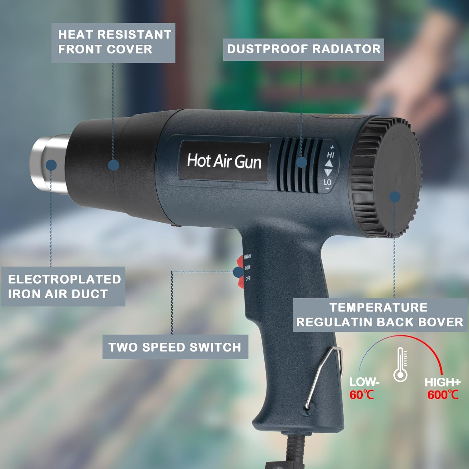 Thumbnail 4 de ANIRUDH 2000W Heat Gun, Adjustable 50–600°C, 4 Nozzles
