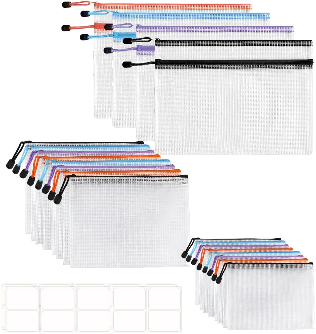 Detalle de 20-Piece Plastic Wallets Zip Lock Folders – Waterproof A4/A5/A6 Document Pouch Set