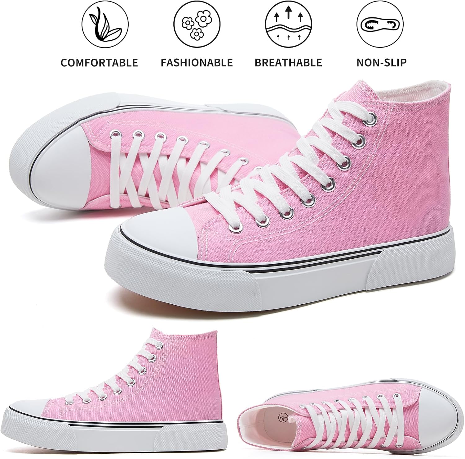 Thumbnail 4 de hash bubbie High-Top Canvas Sneakers with Lace-Up Fit and Rubber Grip Sole