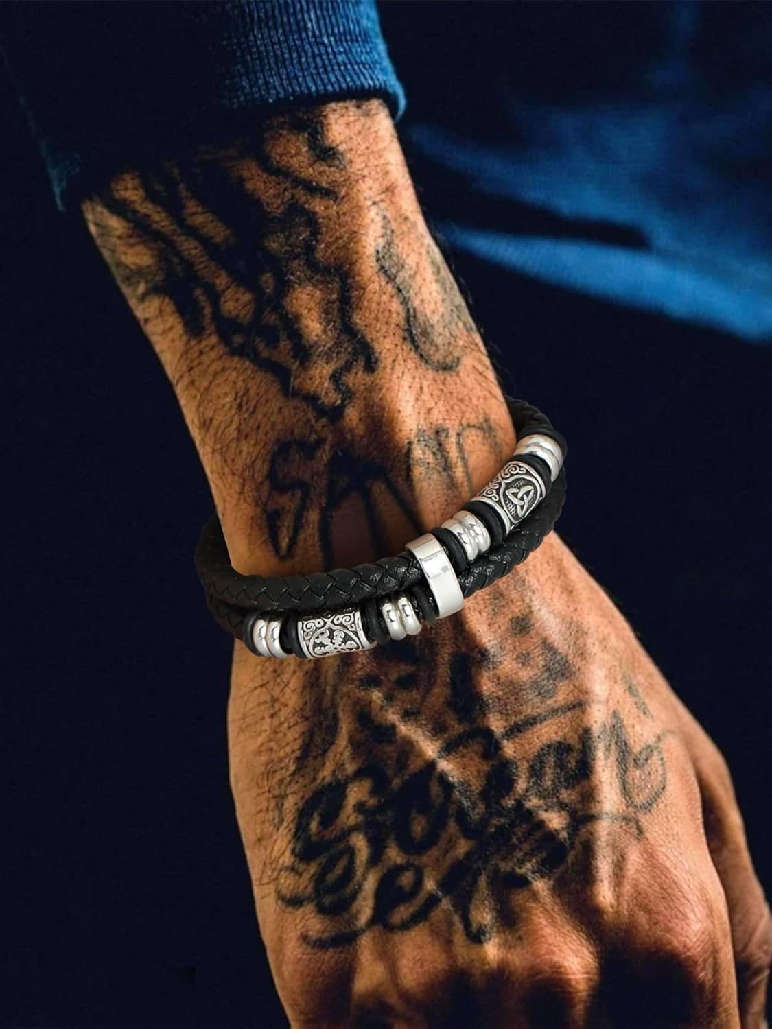Thumbnail 5 de Bestyle Bracciale Uomo in Pelle con Bussola Vichinga e Chiusura Magnetica – Multistrato, Impermeabile (19/21/23 cm)
