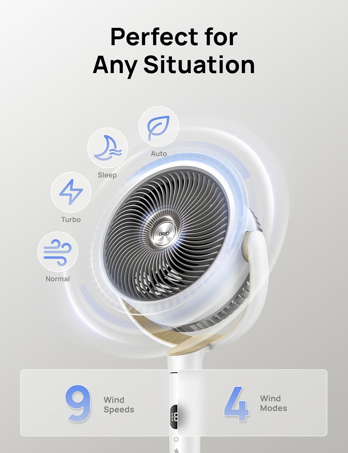 Thumbnail 3 de Dreo 20dB Ultra Quiet Standing Pedestal Fan with Remote, 120° Oscillation and 9 Speeds (Adjustable Height)