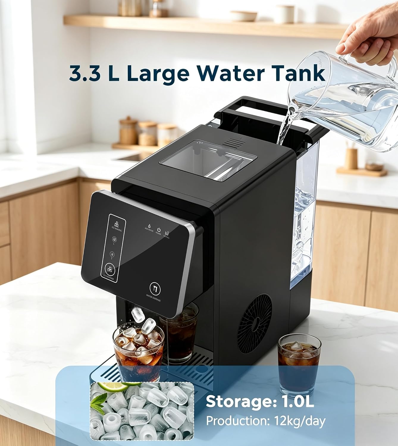 Detalle de Electactic 58312RIM0-BLACK Bullet Ice Maker with Water Dispenser, 26 lb Daily Output