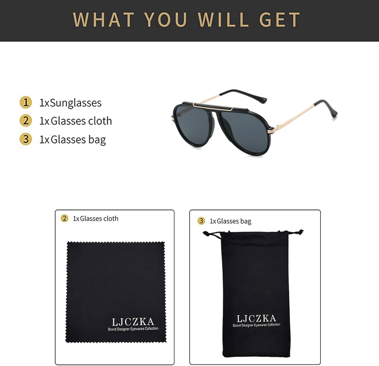 Thumbnail 6 de LJCZKA Oversized Pilot Sunglasses – Gold Metal Frame, UV400 Protection