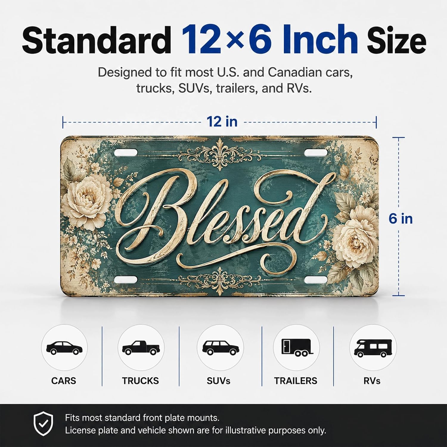Detalle 1 de Blessed Floral Aluminum License Plate 6 x 12 Inch