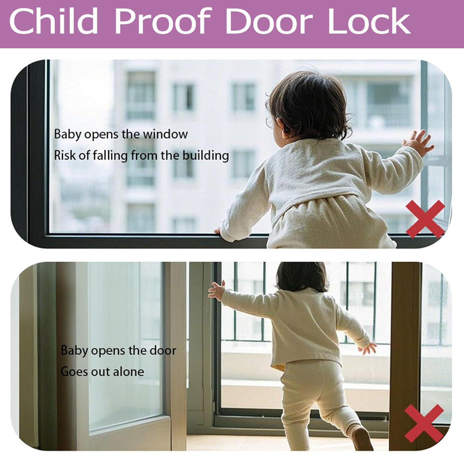 Detalle de NestGuard Child Proof Door Lock, 2-Pack Adjustable Stainless Steel Strap, White