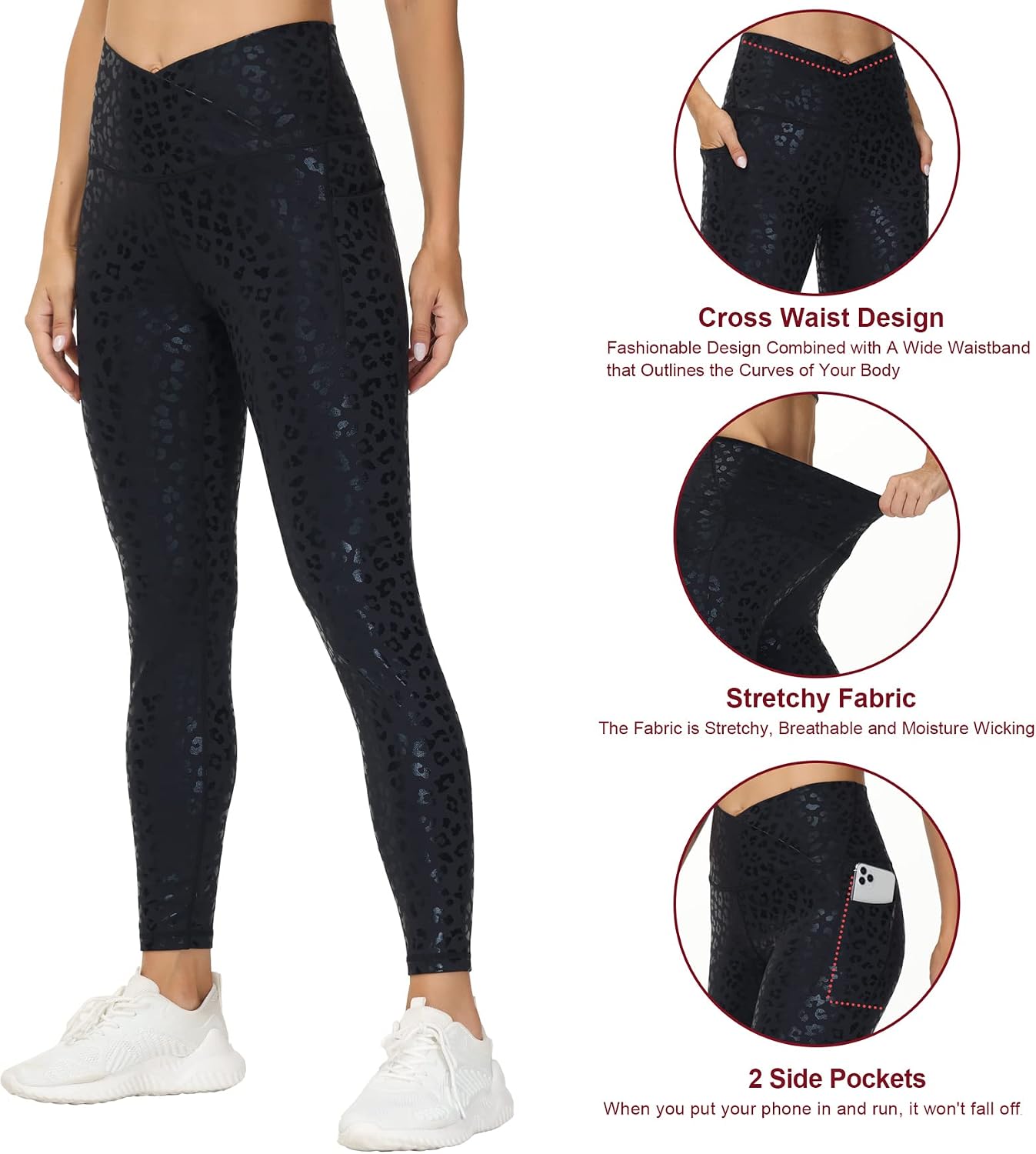 Thumbnail 3 de THE GYM PEOPLE V-Cross High-Waist Sports Leggings with Side Pockets