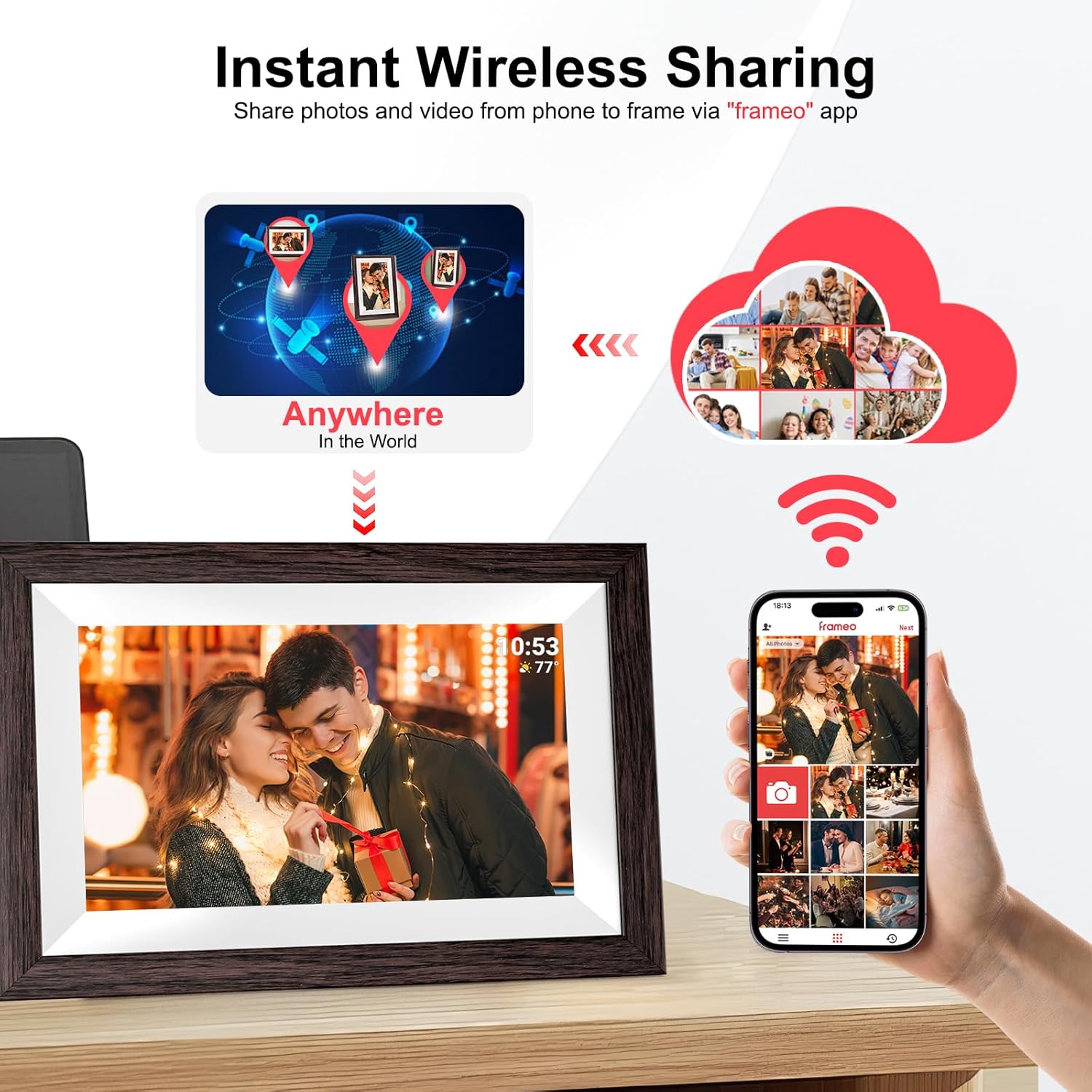 Detalle de Hesmor 64GB Frameo WiFi Digital Photo Frame (10.1 Inch, 1280x800 IPS Touch) with Auto-Rotate