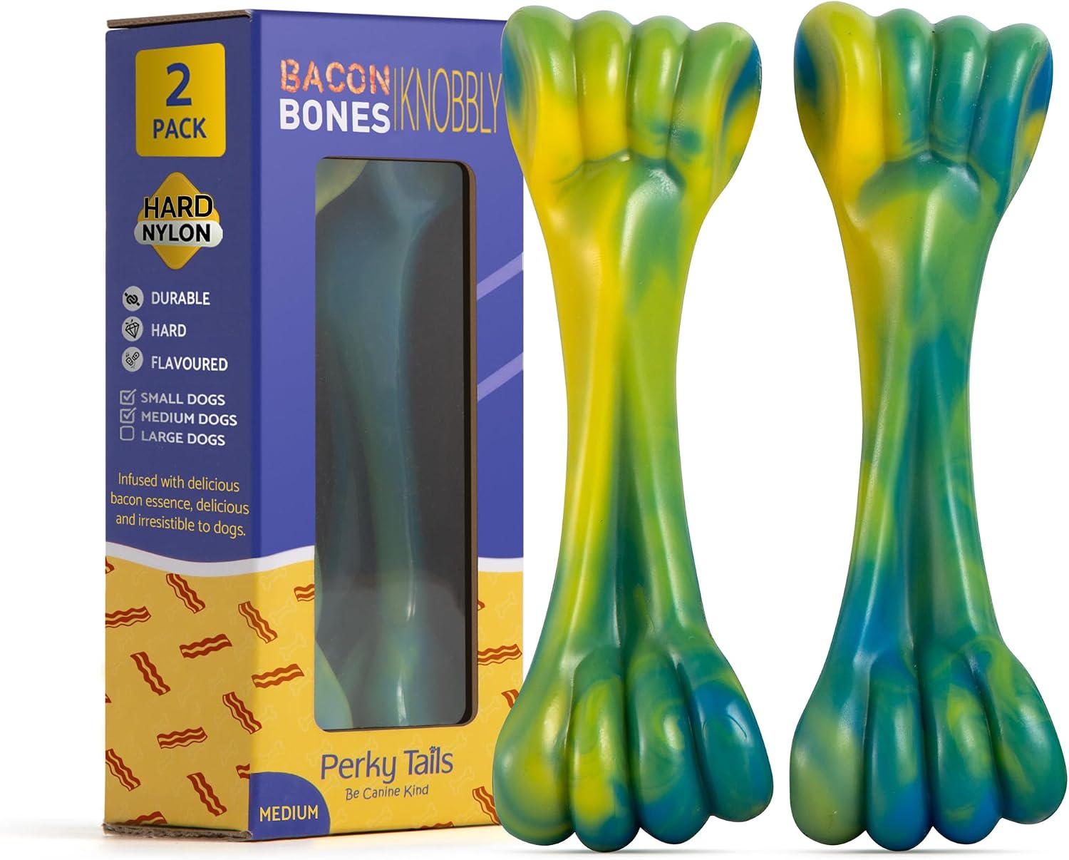 Detalle de Perky Tails Almost Indestructible Hard Nylon Bacon Dog Chew Toys (2-Pack) for Small to Medium Dogs
