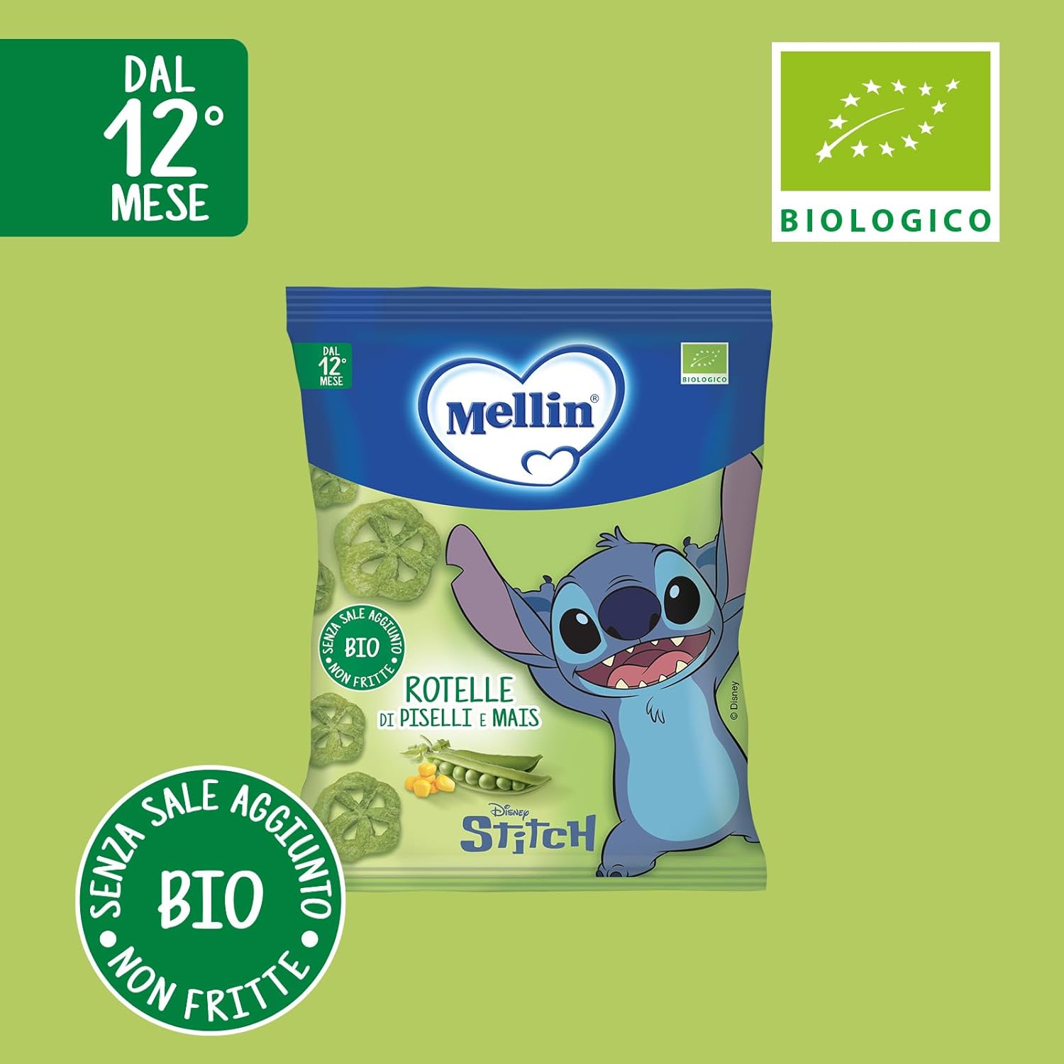 Detalle 2 de Mellin Rotelle di Piselli e Mais 120 g 🍪