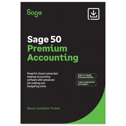 Sage 50 Premium Enhanced 2026 U.S. Edition: 1-User, 1-Year Subscription (PC Online Code) by Sage Software