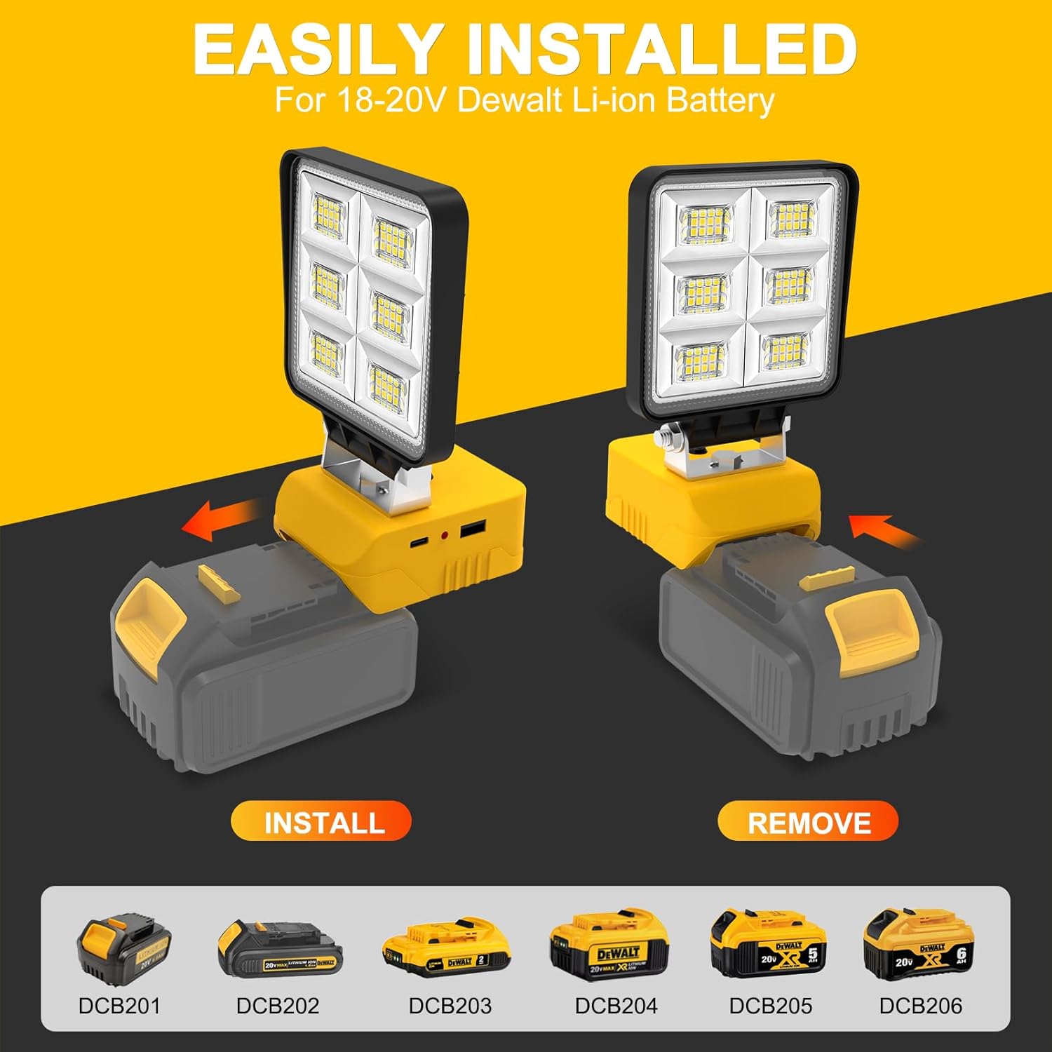 Thumbnail 2 de NATPOW 5200LM Flood Light for Dewalt 18V 📷