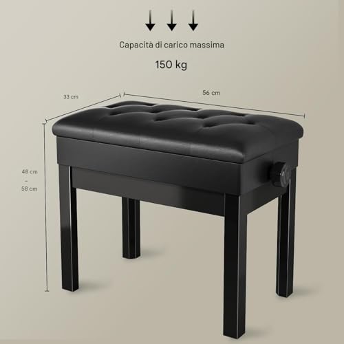 Detalle de MAMIZO Sgabello Pianoforte Regolabile in Altezza 56x33x58 CM – Comfort e Versatilità