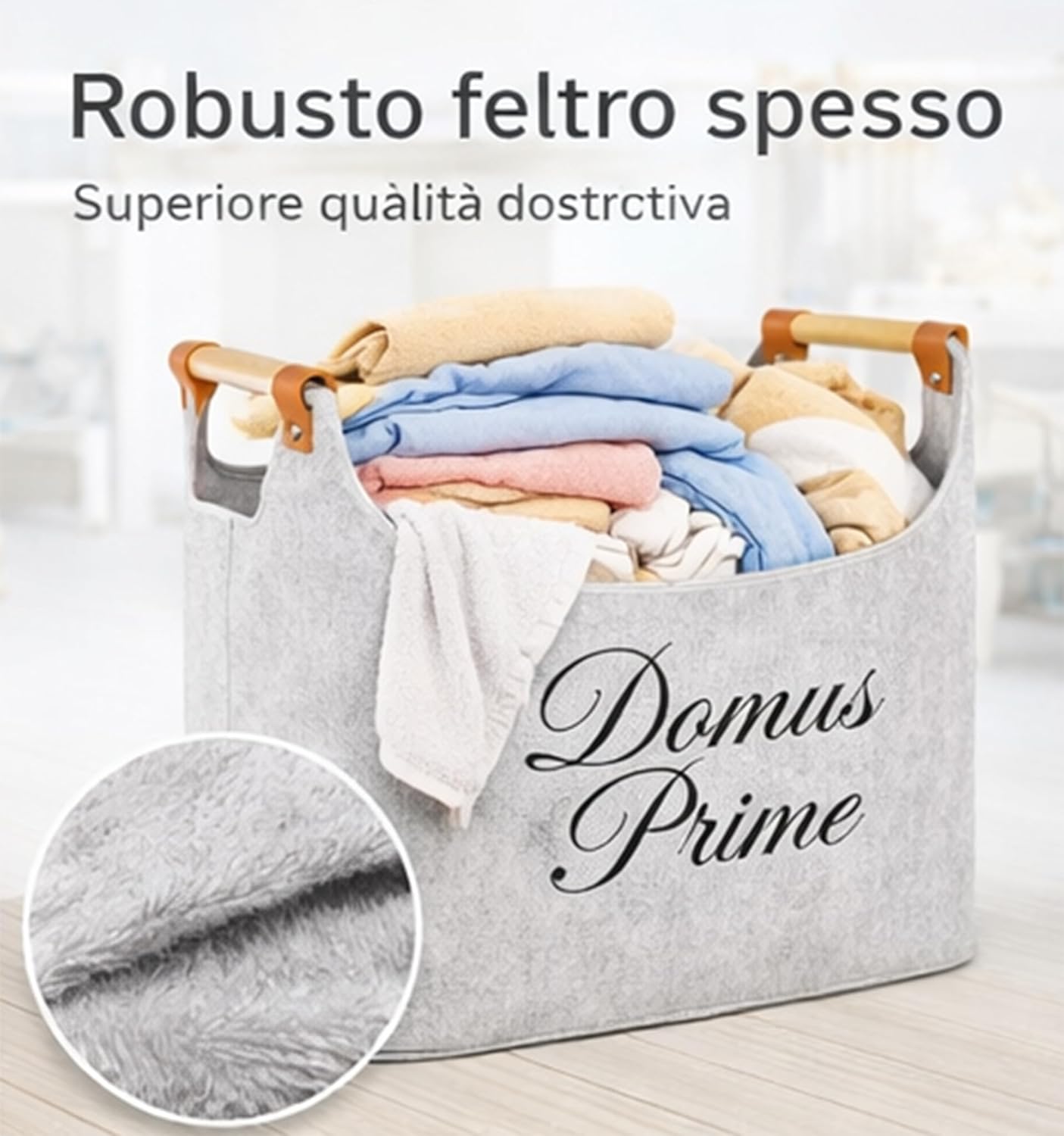 Thumbnail 5 de Domus Prime Borsa Portalegna pieghevole salvaspazio in feltro (cesto in legno) fino a 14 kg, 57 L, dark grey