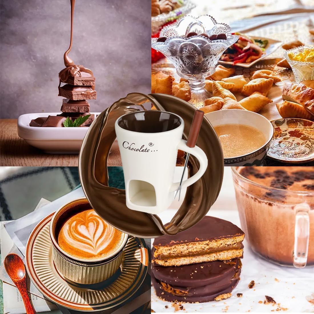Detalle de Gienslru The Melt Mug Ceramic Tea Light Fondue Set, 130 ml