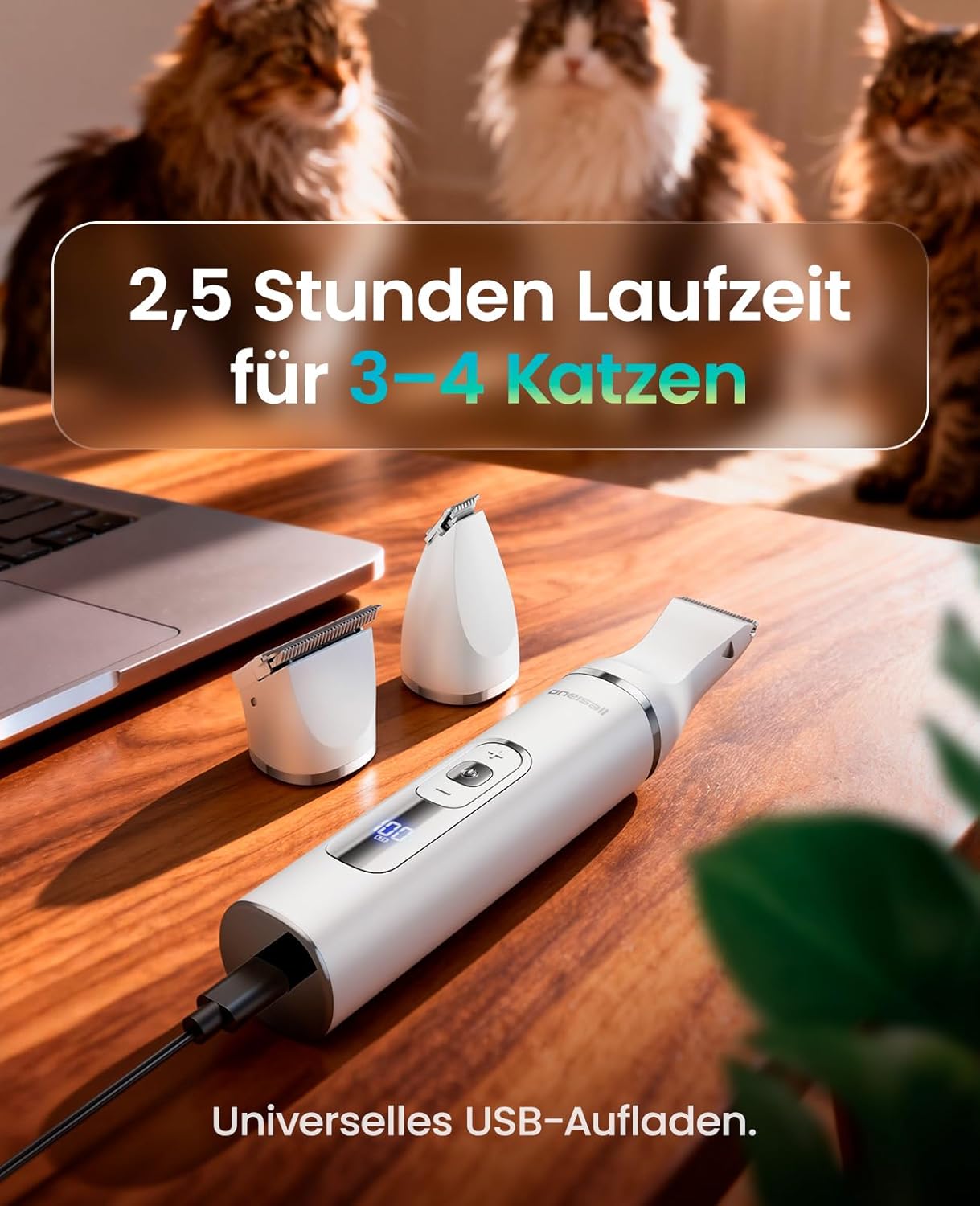 Thumbnail 6 de oneisall 3-in-1 Schermaschine für Katze & Hund – Pfotentrimmer mit LCD, leise und mit austauschbaren Köpfen