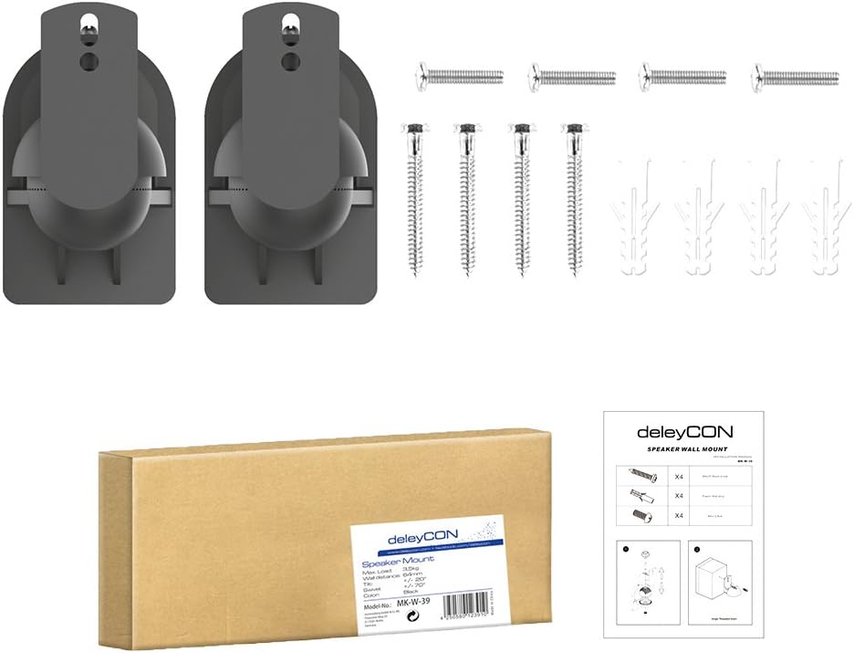 Thumbnail 6 de DeleyCON 2X Universal Lautsprecher Wandhalterung – Schwenk-/Neigbar, max 3,5 kg, Schwarz